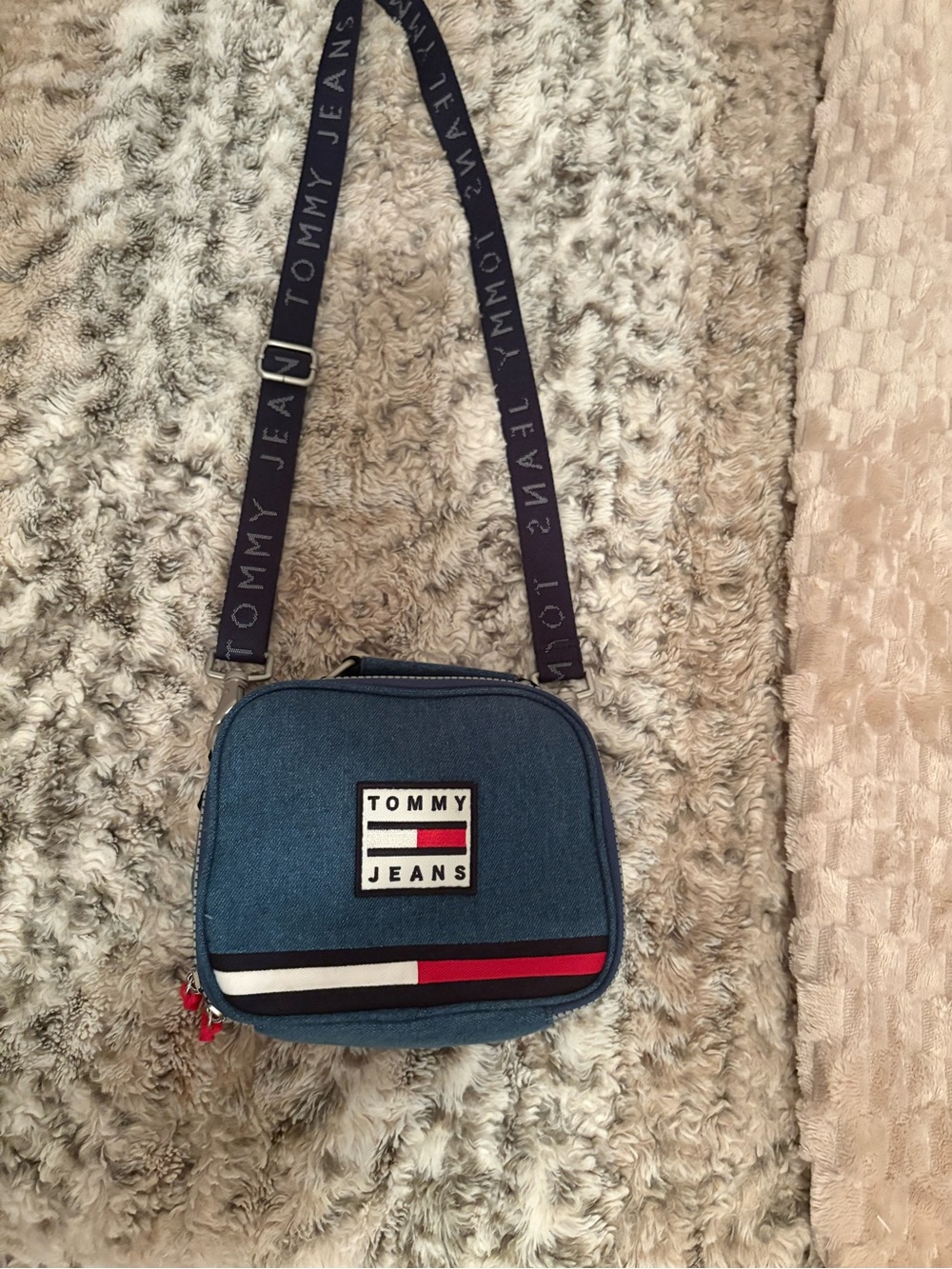 Tommy Hilfiger Denim Blue Crossbody Bag with Signature Stripe